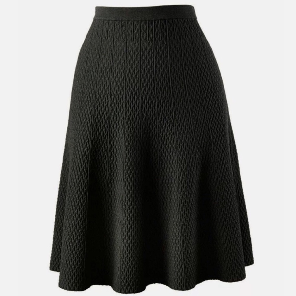 CAbi Black Amelie Textured Knit Lattice Fit & Flare Skirt Style 214 Medium